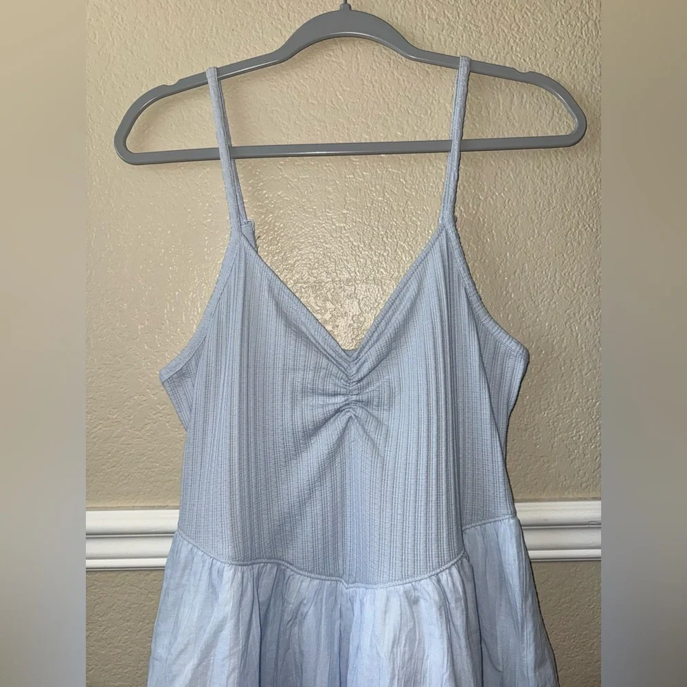 Aerie V Waist Cotton Mini Dress Light Blue Large - Picture 10 of 11